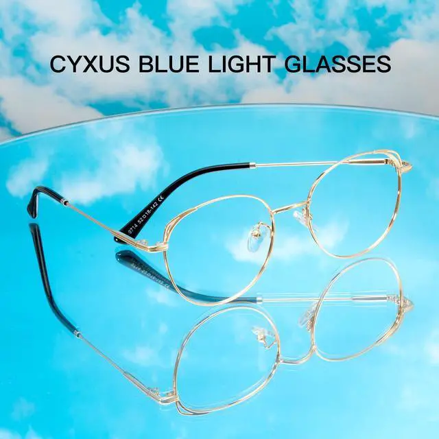Alt view image 5 of 5 - Cyxus Round Blue Light Blocking Glasses Metal Frame UV Filtering Computer Glasses Clear Lens For Men Women 8168 Gold