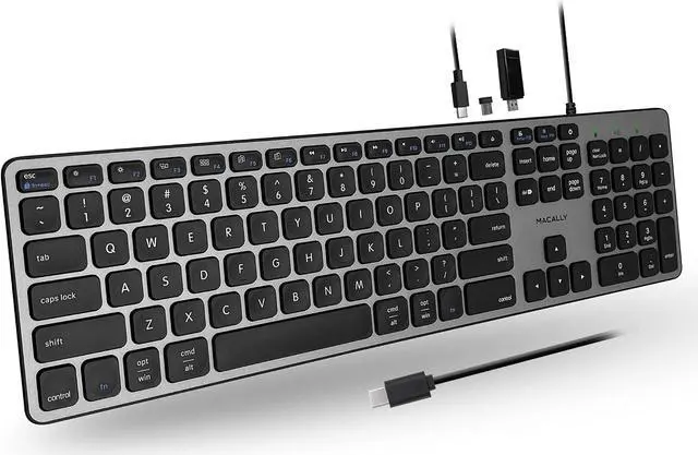 Main image of Macally Premium Wired USB C Keyboard with USB Ports (2X USB-A |1x USB-C Ports) - Wired Keyboard for Mac Mini/Pro, iMac, MacBook, iPad, and PC - Full Size Type C Connection