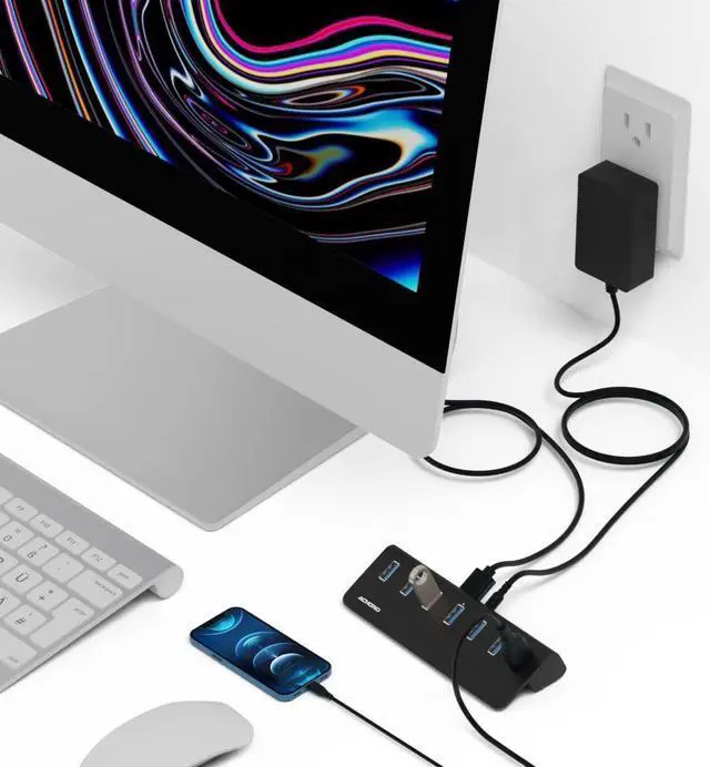 Alt view image 4 of 5 - Achoro 7 Ports Powered USB HUB  2nd Generation 10GB Super Speed External USB Port  USB 3.2 Aluminium USB Hub for Computer, Mac, PCs, Smartphone & Tablets  Computer Multiple USB Hub (Powered Black)