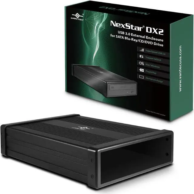 Main image of Vantec NexStar DX2 USB 3.0 External Enclosure Design for 5.25" Blu-Ray/CD/DVD SATA Drive, Second Generation of DX, No Drivers Needed, Aluminum Alloy (NST-540S3-BK)