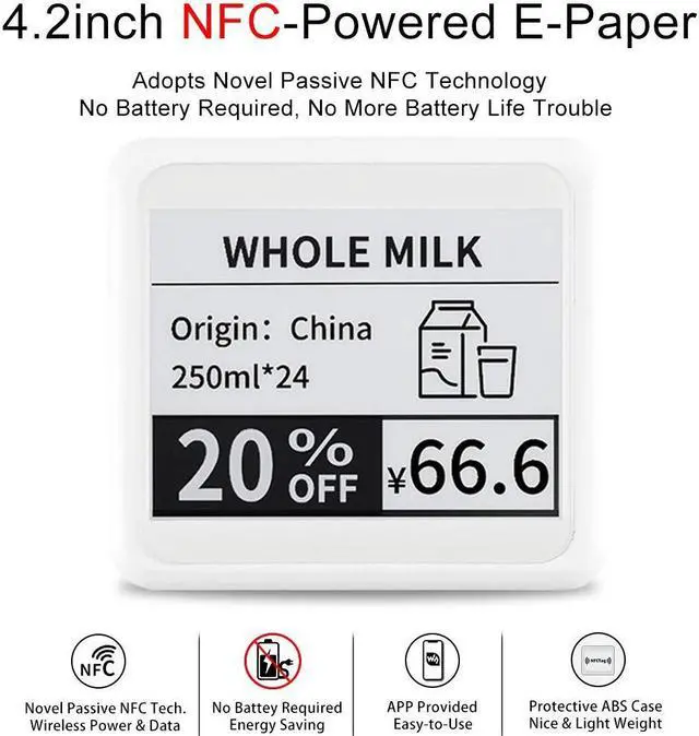 Alt view image 2 of 5 - Waveshare Passive NFC-Powered E-Paper 4.2inch No Battery Wireless Powering Data Transfer Suitable for Price Tags/Shelf Labels