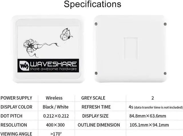 Alt view image 5 of 5 - Waveshare Passive NFC-Powered E-Paper 4.2inch No Battery Wireless Powering Data Transfer Suitable for Price Tags/Shelf Labels