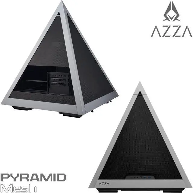 Alt view image 2 of 5 - AZZA Pyramid Mesh PC Case - ATX Pyramid Enclosure with Mesh Panels & Anodized Aluminum Frame, E-ATX MB & 360mm Radiator Support, 120mm ARGB Apex Fan - PCI-e 4.0 x16 Riser Cable & GPU Holder