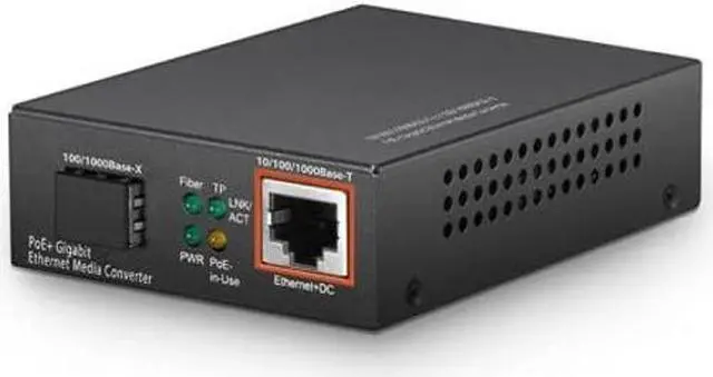 Alt view image 3 of 4 - QSFPTEK 1G Gigabit Ethernet PoE+ Media Converter, Fiber to Ethernet Converter with 1x 10/100/1000Base-T to 1x 100/1000Base-X SFP Slot, AC 100V~240V or DC 5~12V Optional