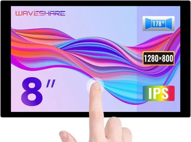 Main image of waveshare 8inch Capacitive Touch LCD IPS Display, Without Back Case, 1280×800 Resolution, HDMI Interface, Compatible with Raspberry Pi 4B/3B+ etc. Support Jetson Nano/PC