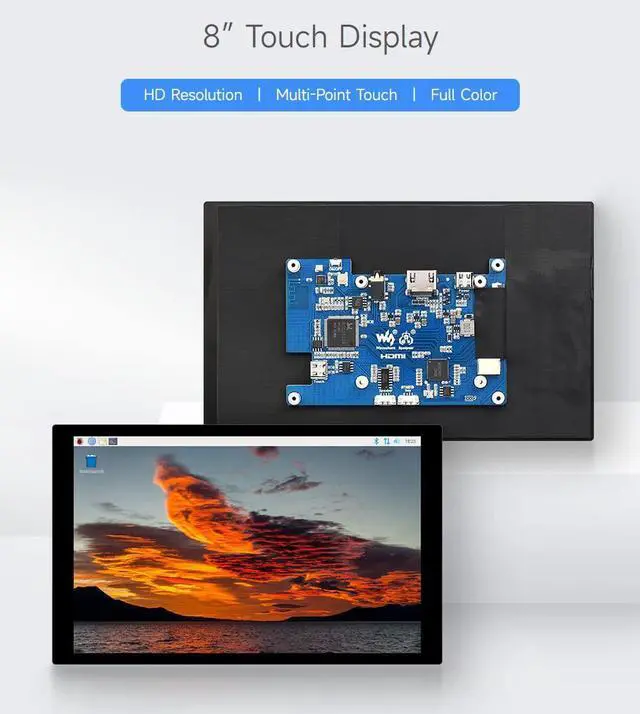 Alt view image 3 of 5 - waveshare 8inch Capacitive Touch LCD IPS Display, Without Back Case, 1280×800 Resolution, HDMI Interface, Compatible with Raspberry Pi 4B/3B+ etc. Support Jetson Nano/PC