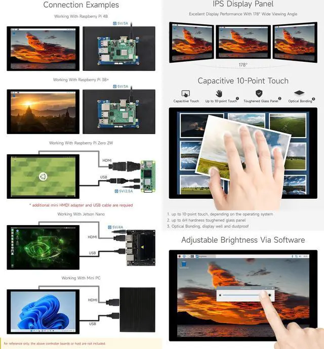 Alt view image 5 of 5 - waveshare 8inch Capacitive Touch LCD IPS Display, Without Back Case, 1280×800 Resolution, HDMI Interface, Compatible with Raspberry Pi 4B/3B+ etc. Support Jetson Nano/PC