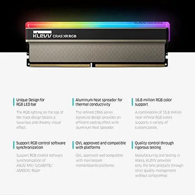 Alt view image 4 of 5 - KLEVV CRAS XR RGB DDR4 16GB (2x8GB) 3600MHz CL18 1.35V Gaming Desktop Ram Memory SK Hynix Chip XMP 2.0 Ready (KD48GU880-36A180Z)