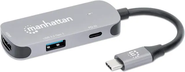 Main image of Manhattan USB C to 4K HDMI Adapter  3 in 1 Multiport Docking Converter Hub, 4K@30Hz HDMI, 5 Gbps USB-A, 100W USB-C PD Compatible with MacBook Pro, MacBook Air, Projector -3 Yr Mfg Warranty130707