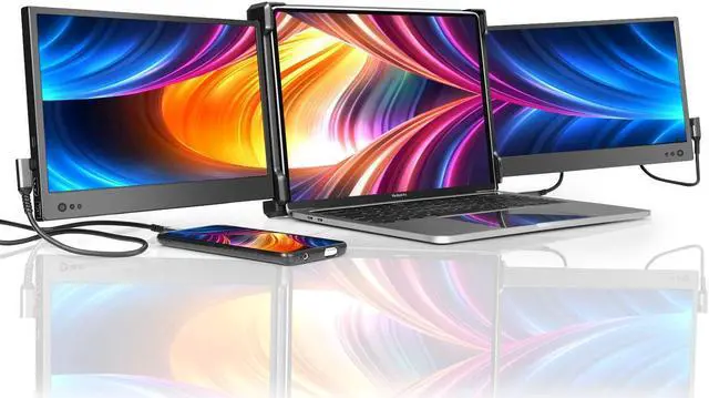 Main image of P2 Triple Portable Monitor for Laptop Screen Extender 12 Inch Dual Monitors Extender FHD 1080P IPS Display Type-C/HDMI/USB-A/Speakers for 13-16 Inch Notebook Computer Windows Mac Phone