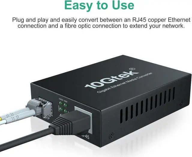 Alt view image 3 of 5 - Gigabit Fiber to Ethernet Media Converter Kit with 20m OM3 Multimode Patch Cable