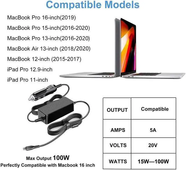 Alt view image 2 of 5 - KFD 100W USB C Laptop Car Charger 12V-24V DC Adapter for MacBook Pro/Air,Hp,Dell,Surface,Lenovo Samsung,LG,Acer,Asus Rog G16 Flow X13 Z13,MSI Titan 18 17,DJI Mini 4/Mavic 3/Air 3 Type C Power Supply