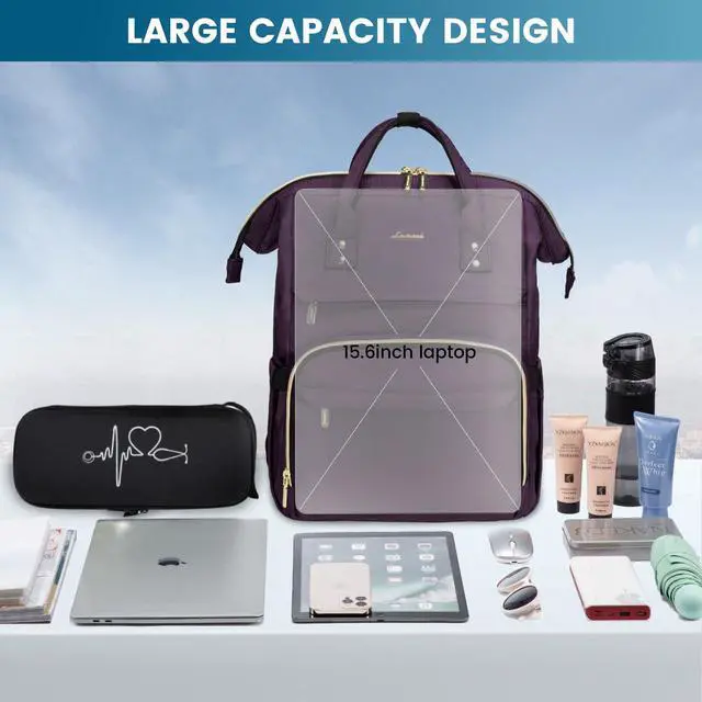 Alt view image 2 of 5 - LOVEVOOK Travel Laptop Backpack, Water Resistant Nurse Backpack with Stethoscope Case, Durable Anti Theft College Computer Bag for Men & Women Fits 15.6