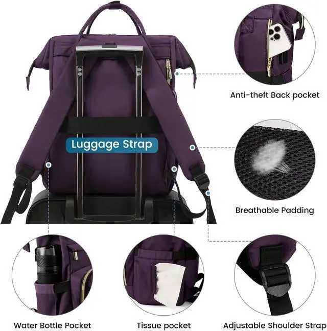 Alt view image 5 of 5 - LOVEVOOK Travel Laptop Backpack, Water Resistant Nurse Backpack with Stethoscope Case, Durable Anti Theft College Computer Bag for Men & Women Fits 15.6
