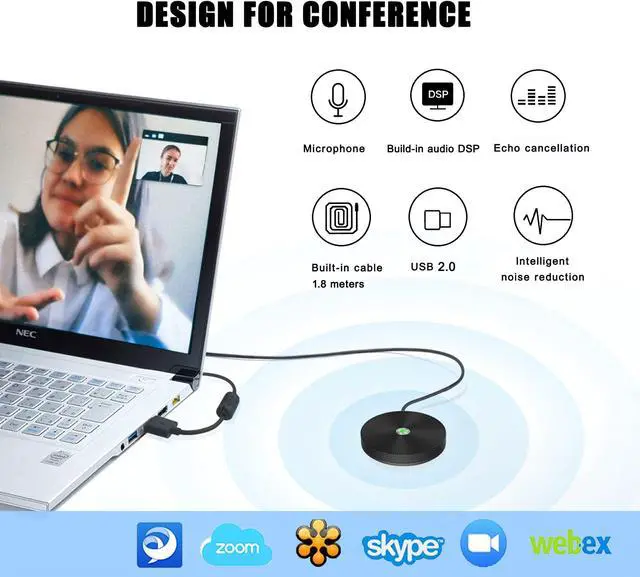 Alt view image 2 of 5 - Matosio PowerMic Conference USB Microphone, 360° Omnidirectional Metal Microphone with AI Echo and Noise Cancellation for Meeting Room & Home Office