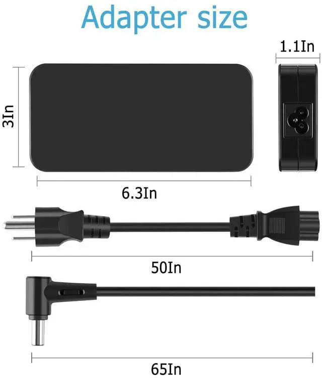 Alt view image 5 of 5 - 180W AC Charger Compatible with Asus A20-180P1A TUF FX566IV FX506IH FX506II FX506IU FX506IV FA706 FA706IU TUF706 FX766IU TUF766 ROG Zephyrus G14 GA401QE GA401QM Laptop Power Supply Cord