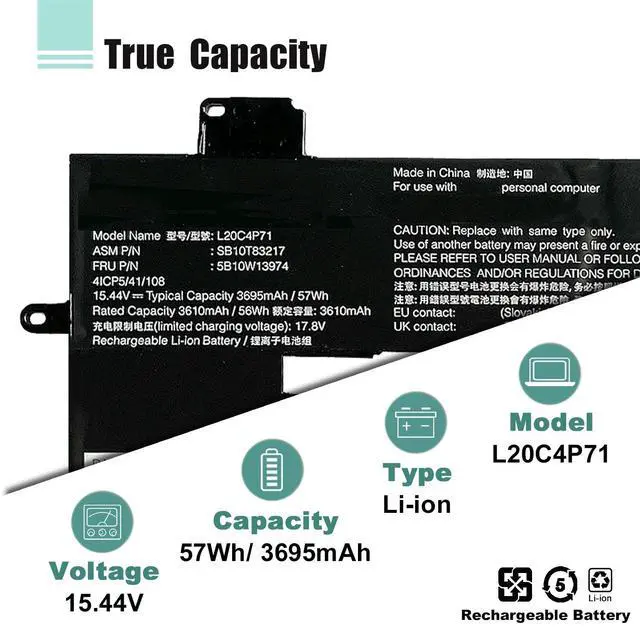 Alt view image 2 of 5 - BOWEIRUI L20C4P71 L20M4P71 Battery Replacement for Lenovo ThinkPad X1 Carbon 9th 10th 11th Gen / X1 Yoga 6th 7th 8th Gen Series Laptop SB10T83217 5B10W13974 SB10T83216 L20L4P71 L20D4P71