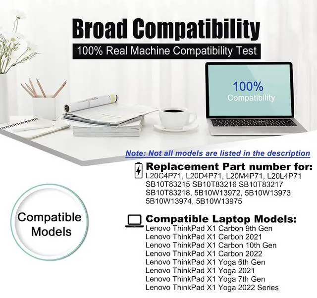 Alt view image 5 of 5 - BOWEIRUI L20C4P71 L20M4P71 Battery Replacement for Lenovo ThinkPad X1 Carbon 9th 10th 11th Gen / X1 Yoga 6th 7th 8th Gen Series Laptop SB10T83217 5B10W13974 SB10T83216 L20L4P71 L20D4P71