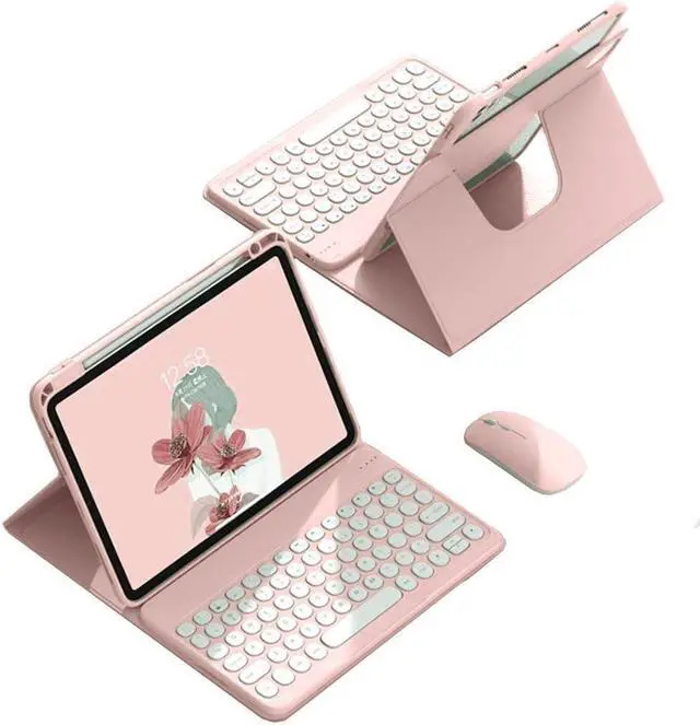 Alt view image 2 of 5 - GOOVEN Keyboard case for iPad Pro11 inch 4th 3rd 2nd Gen /Air4 2020 Air5 2022 10.9''with Mouse 360° Rotating Stand Magnetic Detachable BT Keyboard Clear Back Cover (PinkRound Key )