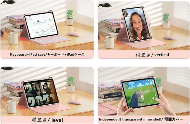 Alt view image 3 of 5 - GOOVEN Keyboard case for iPad Pro11 inch 4th 3rd 2nd Gen /Air4 2020 Air5 2022 10.9''with Mouse 360° Rotating Stand Magnetic Detachable BT Keyboard Clear Back Cover (PinkRound Key )