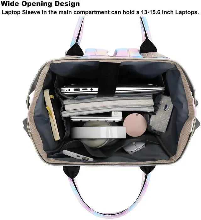 Alt view image 3 of 5 - Xunteny Mermaid Women Laptop Backpack, College School Backpack Bookbag 15.6 Inch Computer Backpacks for Work Business Travel