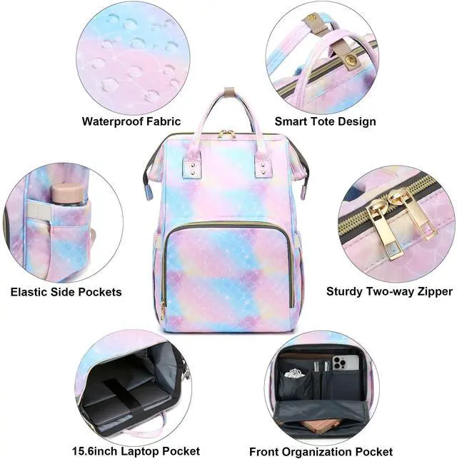 Alt view image 2 of 5 - Xunteny Mermaid Women Laptop Backpack, College School Backpack Bookbag 15.6 Inch Computer Backpacks for Work Business Travel