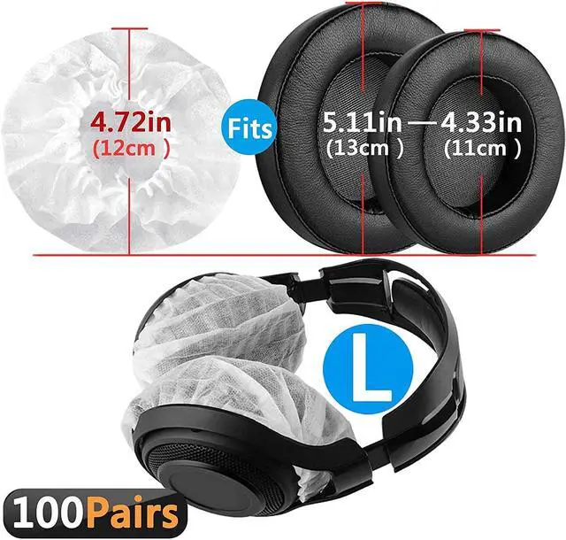 Alt view image 2 of 5 - Geekria 100 Pairs Disposable Headphones Ear Cover for Large Over-Ear Headset Earcup, Stretchable Sanitary Ear Pads Cover, Hygienic Ear Cushion Protector (L/White)