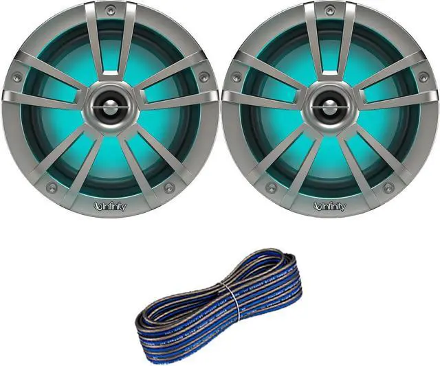 Main image of 1 Pair (QTY 2) of Infinity Reference 6.5" 225-Watt High-Performance 2-Way Weather-Proof Marine Boat Power Sport Titanium 2-Way Coaxial LED Speakers Bundle Combo with 16 Gauge Speaker Wiring