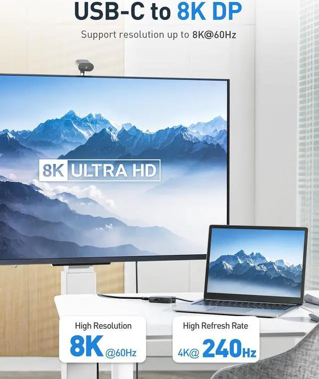 Alt view image 2 of 5 - Cable Matters 4K@240Hz USB C Hub DisplayPort 1.4 with 100W Charging, Support 8K@60Hz, HDR(Foldable USB C to DisplayPort Hub) Compatible with Thunderbolt 4, MacBook Pro, XPS, iPad Pro, iPhone 16/15 Pro