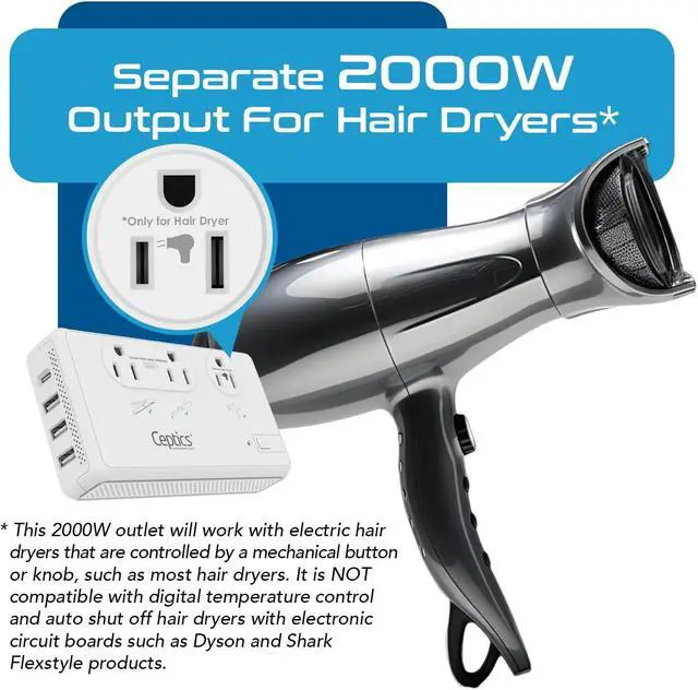 Alt view image 3 of 5 - Ceptics 2000W Travel Voltage Converter for Hair Dryer & 200W Convert 220V to 110V for Curling Iron, Straightener, Chargers, Step Down World Power 4 USB Charging QC 3.0 SWadApt Type A, B, C, E/F, G, I