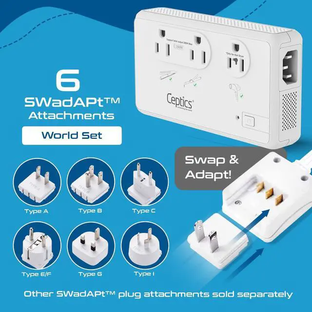 Alt view image 4 of 5 - Ceptics 2000W Travel Voltage Converter for Hair Dryer & 200W Convert 220V to 110V for Curling Iron, Straightener, Chargers, Step Down World Power 4 USB Charging QC 3.0 SWadApt Type A, B, C, E/F, G, I