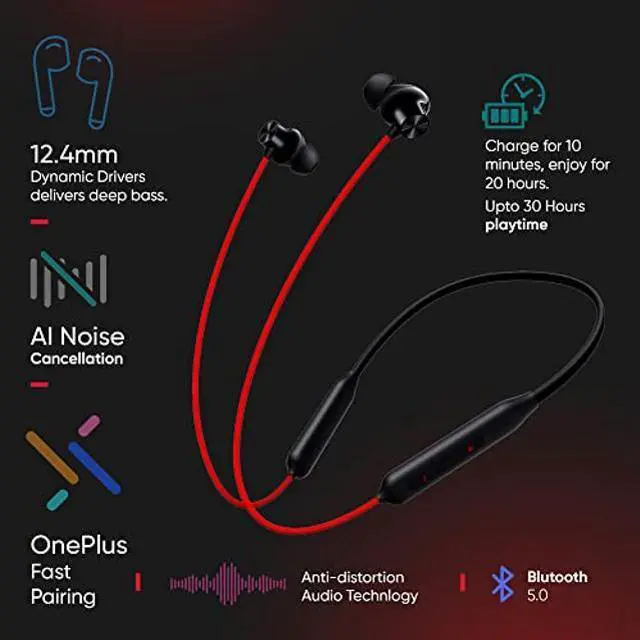 Alt view image 3 of 5 - OnePlus Bullets Wireless Z2 Bluetooth 5.0 in Ear Earphones, Bombastic Bass  12.4 mm Drivers, 30 Hrs Battery Life (Acoustic Red)