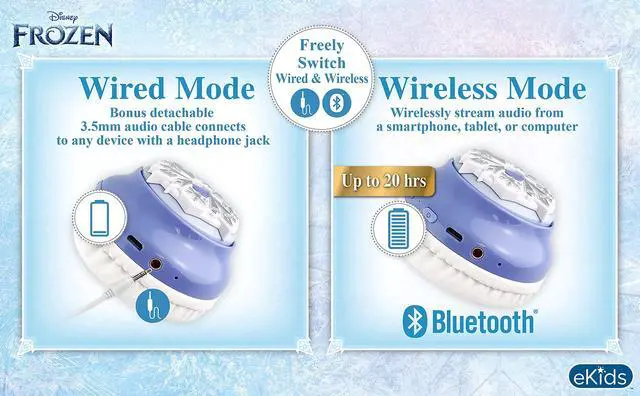 Alt view image 5 of 5 - eKids Disney Frozen Wireless Headphones with Microphone and Aux Cord, Kids Headphones for School, Home, or Travel