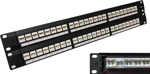 Main image of Electriduct 48-Port CAT6 Unshielded 2U Patch Panel 19-Inch Loaded w/Keystone Jacks Rackmount or Wallmount