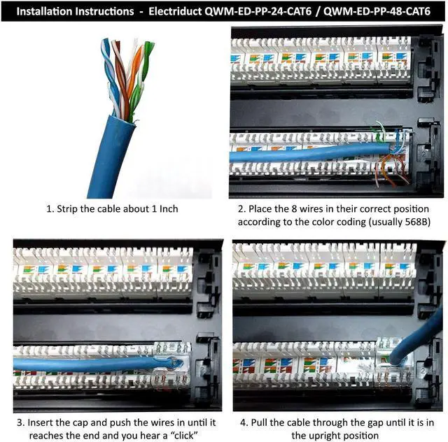 Alt view image 2 of 2 - Electriduct 48-Port CAT6 Unshielded 2U Patch Panel 19-Inch Loaded w/Keystone Jacks Rackmount or Wallmount