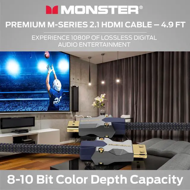 Alt view image 4 of 5 - Monster M-Series 3000 Certified Premium 8K High Speed - 2.1, 4K 120Hz , 48 Gbps- HDMI Cables for Apple TV, Roku, Smart TV, Laptop, Montior - 4.9 ft