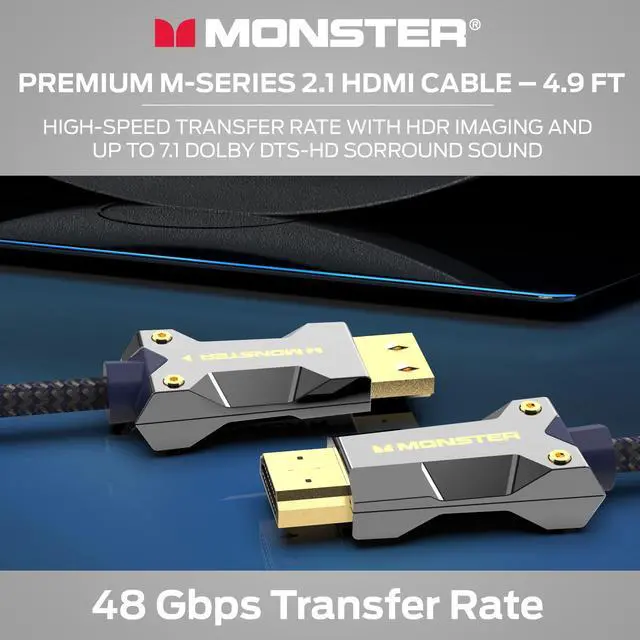 Alt view image 3 of 5 - Monster M-Series 3000 Certified Premium 8K High Speed - 2.1, 4K 120Hz , 48 Gbps- HDMI Cables for Apple TV, Roku, Smart TV, Laptop, Montior - 4.9 ft