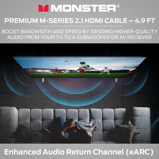 Alt view image 5 of 5 - Monster M-Series 3000 Certified Premium 8K High Speed - 2.1, 4K 120Hz , 48 Gbps- HDMI Cables for Apple TV, Roku, Smart TV, Laptop, Montior - 4.9 ft