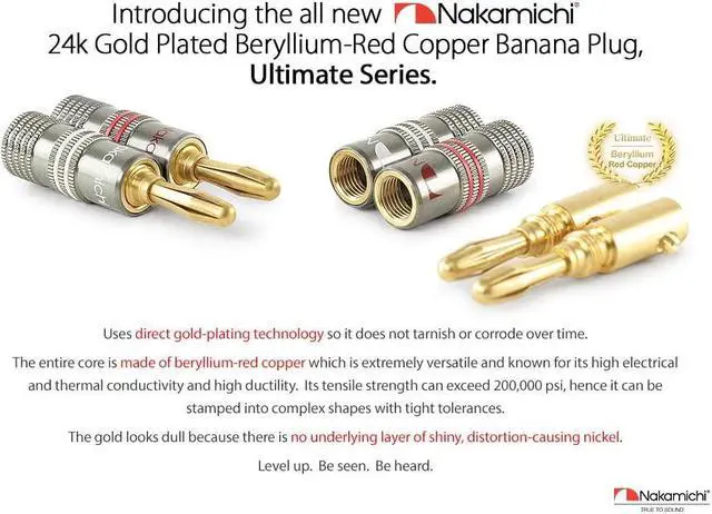 Alt view image 2 of 5 - Nakamichi Ultimate Series 24K Gold Plated Beryllium Red Copper Banana Plug 12-18 AWG Gauge Size 4mm Connector for Speakers Wire Amplifiers Hi-Fi Sound Systems (10 Pcs (5-Pairs), Banana Plugs)