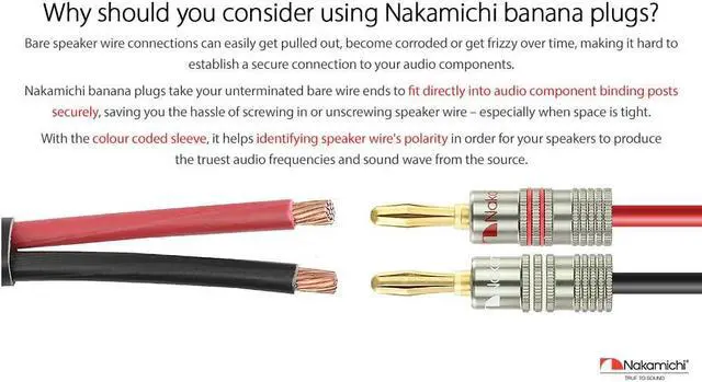 Alt view image 3 of 5 - Nakamichi Ultimate Series 24K Gold Plated Beryllium Red Copper Banana Plug 12-18 AWG Gauge Size 4mm Connector for Speakers Wire Amplifiers Hi-Fi Sound Systems (10 Pcs (5-Pairs), Banana Plugs)