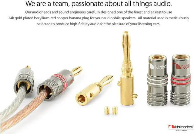 Alt view image 4 of 5 - Nakamichi Ultimate Series 24K Gold Plated Beryllium Red Copper Banana Plug 12-18 AWG Gauge Size 4mm Connector for Speakers Wire Amplifiers Hi-Fi Sound Systems (10 Pcs (5-Pairs), Banana Plugs)