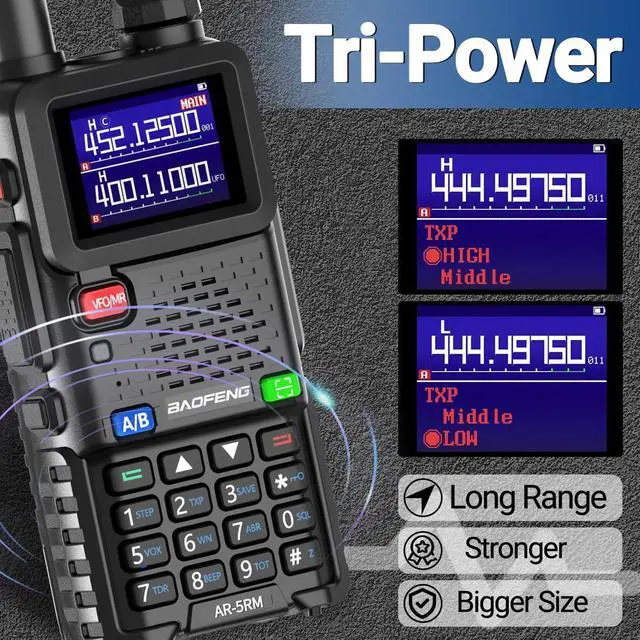 Alt view image 4 of 5 - BaoFeng Radio 10W Ham Radio Long Range AR-5RM Handheld Two Way Radio NOAA Weather Receiver Rechargeable UV-5R Walkie Talkies, Copy Frequency 999CH with Type C Charging 2500mAh Battery (2 Pack)
