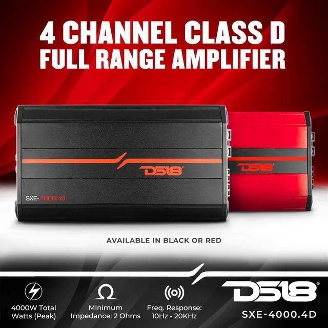 Alt view image 2 of 5 - DS18 SXE-4000.4D/BK Car Amplifier Stereo Full-Range Class D 4-Channel 275x4 RMS @4 OHM 4000 Watts - Powerful and Compact Amp for Speakers in Car Audio System