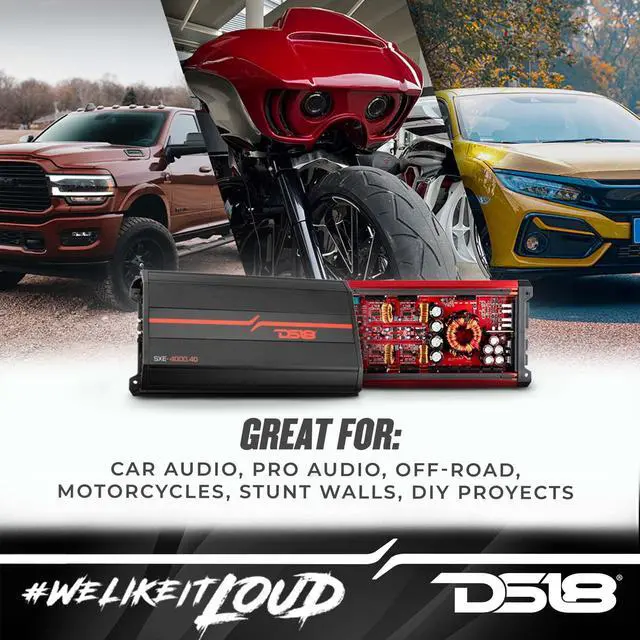 Alt view image 4 of 5 - DS18 SXE-4000.4D/BK Car Amplifier Stereo Full-Range Class D 4-Channel 275x4 RMS @4 OHM 4000 Watts - Powerful and Compact Amp for Speakers in Car Audio System