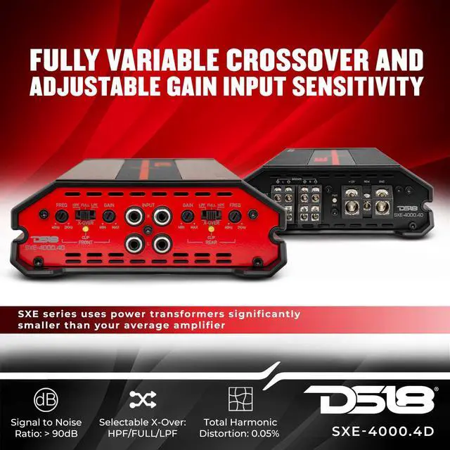 Alt view image 3 of 5 - DS18 SXE-4000.4D/BK Car Amplifier Stereo Full-Range Class D 4-Channel 275x4 RMS @4 OHM 4000 Watts - Powerful and Compact Amp for Speakers in Car Audio System