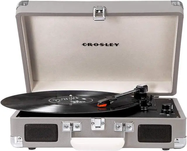 Main image of Crosley Cruiser Deluxe Vintage 3-Speed Bluetooth Suitcase Turntable (Steel Grey)