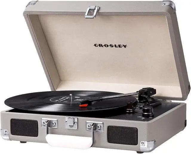 Alt view image 2 of 2 - Crosley Cruiser Deluxe Vintage 3-Speed Bluetooth Suitcase Turntable (Steel Grey)