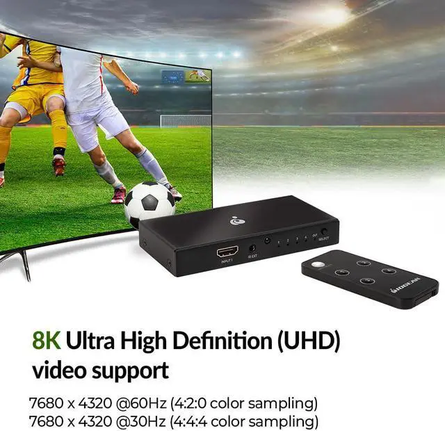 Alt view image 5 of 5 - IOGEAR 4-Port 8K Ultra HD HDMI Switch 48 Gbps HDR+ 4K 120Hz  Plug and Play  Connect up to Four 8K 60Hz Devices to TV, HDTV, Projector for Gaming Consoles, Laptops, Digital Cameras  GHDSW8K4