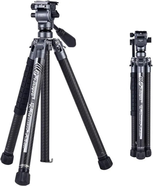Main image of Fotopro Carbon Fiber Travel Tripod 2.2lbs Ultralight 64 Inch Portable Compact Travel Video Tripod for Camera DSLR Load up to 22lb X-Aircross 3 Lite Video Grey