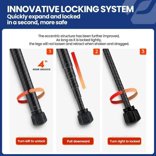 Alt view image 3 of 5 - Fotopro Carbon Fiber Travel Tripod 2.2lbs Ultralight 64 Inch Portable Compact Travel Video Tripod for Camera DSLR Load up to 22lb X-Aircross 3 Lite Video Grey